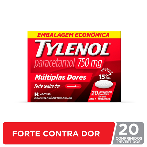 Tylenol 750mg Múltiplas Dores Com 20 Comprimidos Revestidos