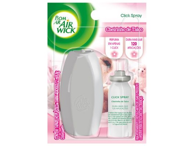Aromatizador Bom Ar Click Spray Cheirinho de Talco Aparelho + Refil 12ml