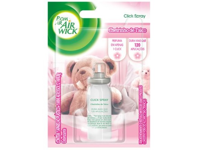 Aromatizador Bom Ar Click Spray Refil Cheirinho de Talco 12ml