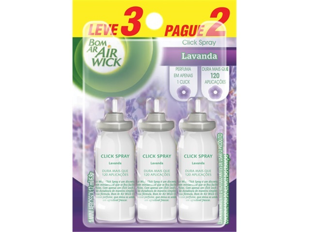 Aromatizador Bom Ar Click Spray Refil Leve 3 Pague 2 Campos de Lavanda