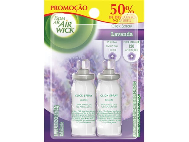 Aromatizador Bom Ar Click Spray Refil 50% off na 2ª Unidade Campos de Lavanda