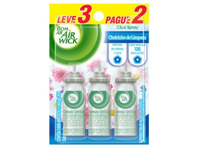 Aromatizador Bom Ar Click Spray Refil Leve 3 Pague 2 Cheirinho de Limpeza