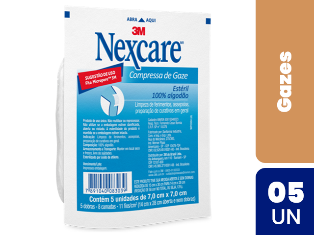 Compressa de Gaze Nexcare 3M 7Cm X 7Cm com 5 Unidades