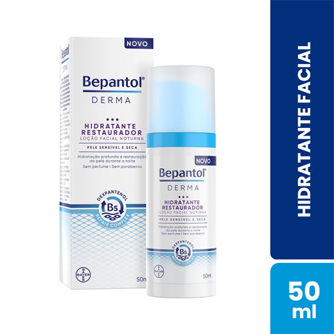 Creme Facial Bepantol Derma Hidratante Restaurador Loção Noturna Com 50ml