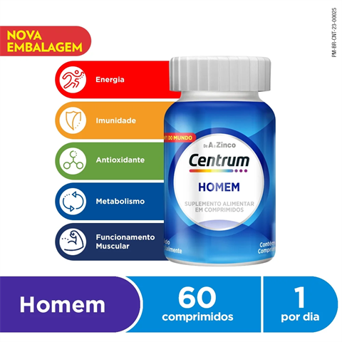 Centrum Multivitaminico Homem de A a Zinco, Frasco com 60 Comprimidos