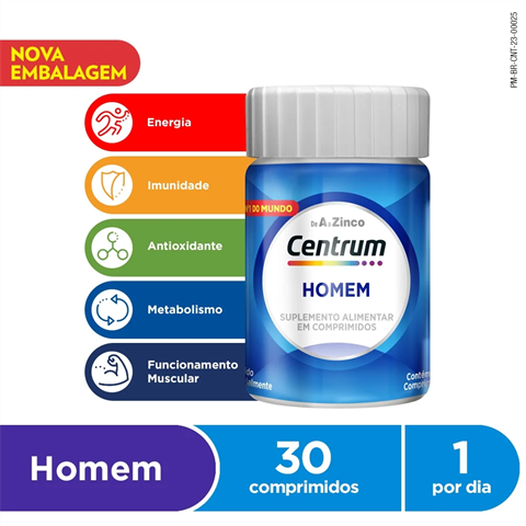 Centrum Multivitaminico Homem de A a Zinco, Frasco com 30 Comprimidos