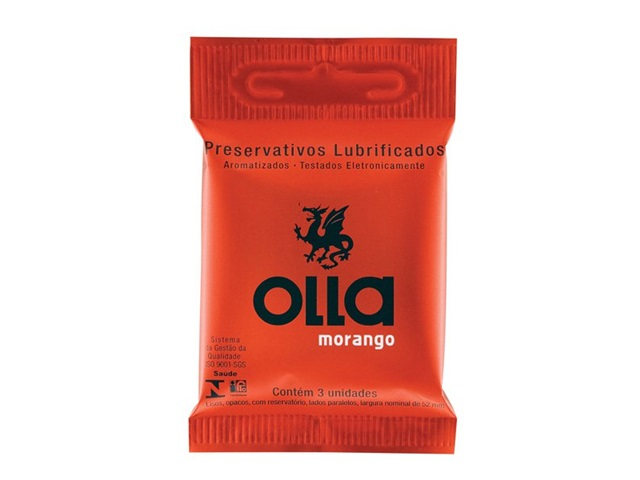 Preservativo Olla Lubrificado Morango Com 3 Unidades