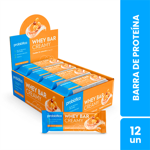 Barra De Proteína Probiótica Whey Bar Creamy Sabor Amendoim Com Caramelo Com 12 Unidades De 38g
