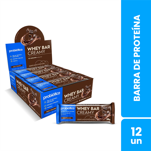 Barra De Proteína Probiótica Whey Bar Creamy Sabor Chocolate Com 12 Unidades De 38g