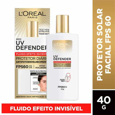 Protetor Solar L'Oréal Paris UV Defender Fluido FPS 60, 40g