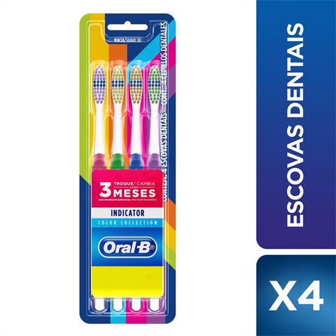 Escova Dental Oral-B Indicator Color Collection 4 unidades
