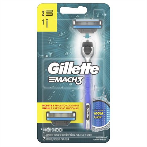 Aparelho De Barbear Gillette Mach3 Acqua-Grip + 2 Cargas