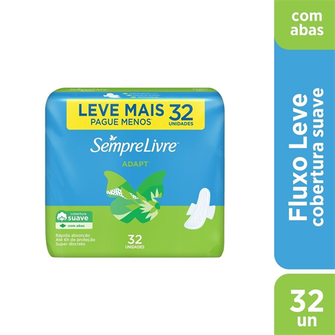 Absorvente Sempre Livre Adapt Com Abas Cobertura Suave Com 32 Unidades