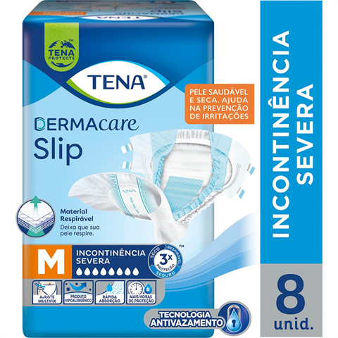Fralda Geriátrica Tena Slip Dermacare M com 8 Unidades