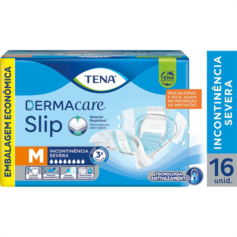 Fralda Geriátrica Tena Slip Dermacare M com 16 unidades