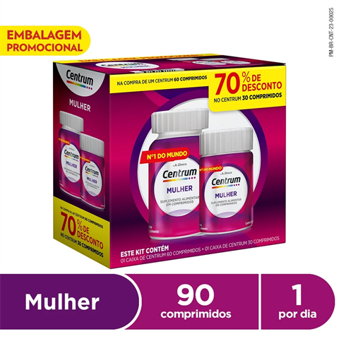 Kit Centrum Multivitaminico Mulher de A a Zinco com 30+60 Comprimidos