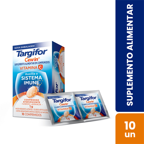 Suplemento Alimentar Targifor Cewin Vitamina C 1mg Sabor Laranja Com 10 Comprimidos Efervescentes