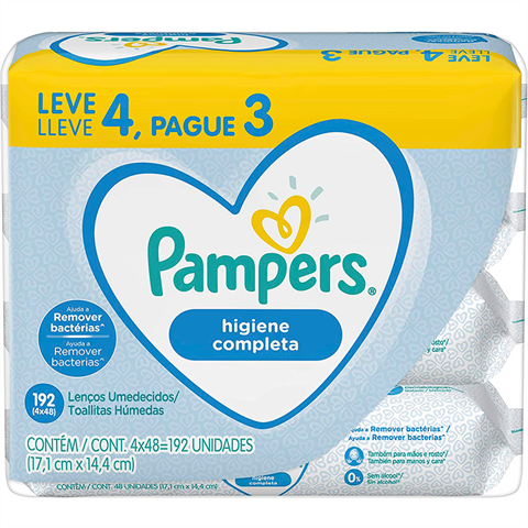 Lenço Umedecido Pampers Higiene Completa Pague 3 Leve 4 Pacotes Com 48 Unidades Cada