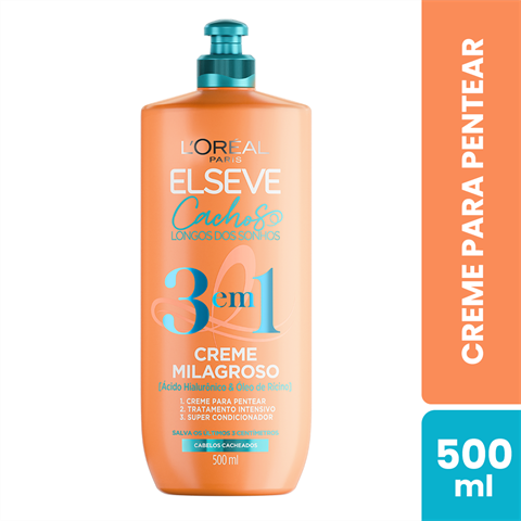 Creme Milagroso 3 em 1 L'Oréal Paris Elseve Cachos Longos dos Sonhos, 500ml