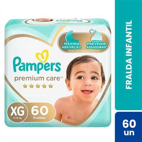 Fralda Infantil Pampers Premium Care XG Com 60 Unidades