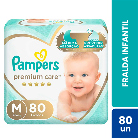 Fralda Infantil Pampers Premium Care M Com 80 Unidades