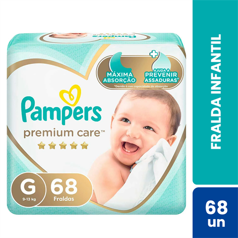 Fralda Infantil Pampers Premium Care G Com 68 Unidades