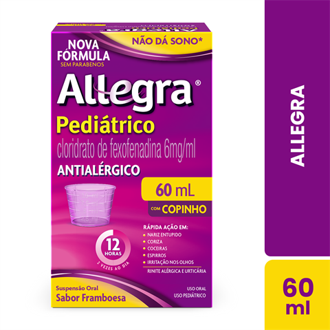 Antialérgico Allegra Pediátrico 6mg/ml Suspensão Oral Sabor Framboesa Com 60ml Com Copinho