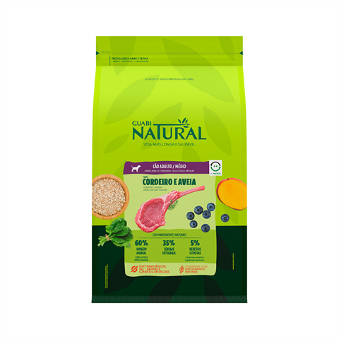 Ração Para Cães Guabi Natural Cordeiro e Aveia Porte Média 12kg