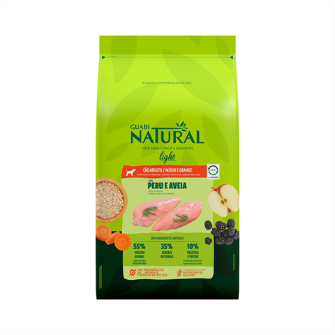 Ração Para Cães Guabi Natural Light Peru e Aveia Porte Média e Grande 12kg
