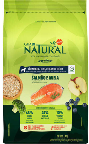 Ração Para Cães Sensitive Guabi Natural Salmão e Aveia Porte Média Pequena/Mini 10,1kg