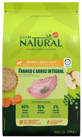 Ração Para Cães Guabi Natural Frango e Arroz Porte Grande e Gigante 20kg