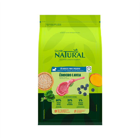 Ração Para Cães Guabi Natural Cordeiro e Aveia Porte Pequena/Mini 10,1kg