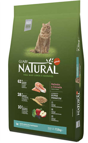 Ração Para Gatos Guabi Natural Adulto Castrados Salmão e Cevada 7,5kg
