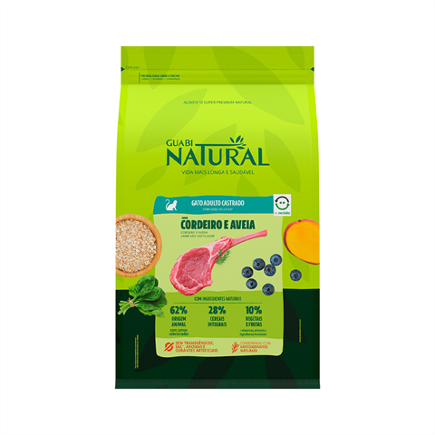 Ração Para Gatos Guabi Natural Adulto Castrados Cordeiro e Aveia 7,5kg