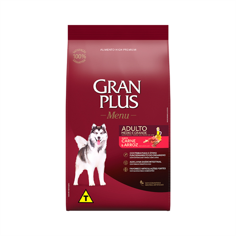 Ração Seca Para Cães Gran Plus Menu Adulto Carne e Arroz 3kg