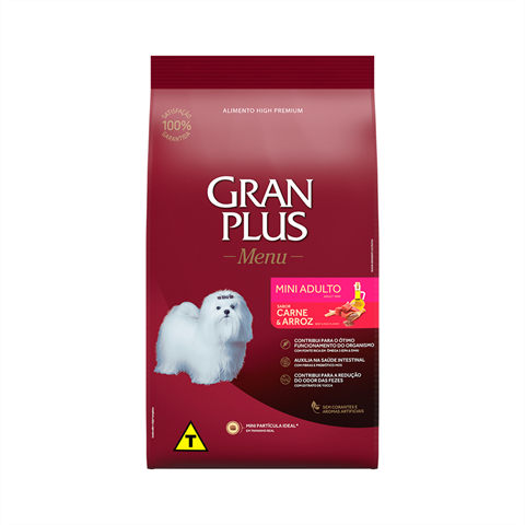 Ração Seca Para Cães Gran Plus Menu Carne e Arroz Porte Pequena/Mini 3kg