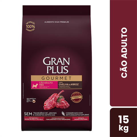 Ração GranPlus Gourmet Cão Adulto Porte Mini Sabor Ovelha E Arroz Com 15kg