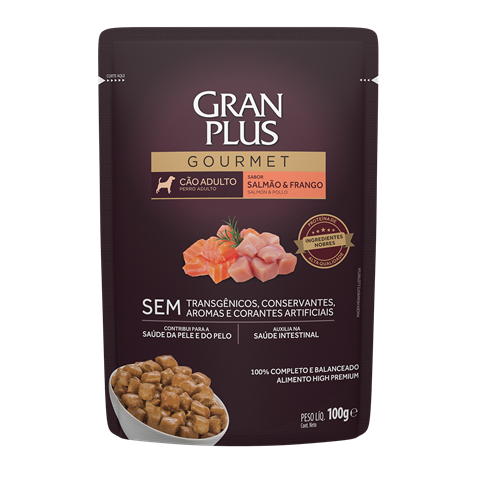 Sachê Para Cães Gran Plus Gourmet Adulto Salmão e Frango 100g