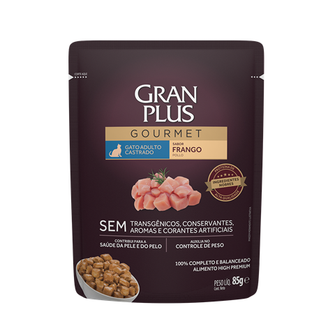 Sachê Para Gatos Gran Plus Gourmet Castrado Frango 85g