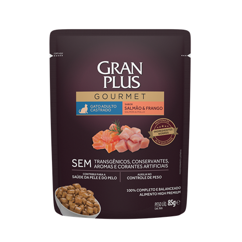 Sachê Para Gatos Gran Plus Gourmet Castrado Salmão e Frango 85g
