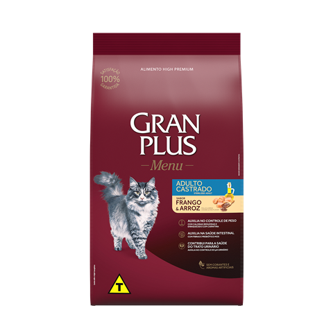 Ração Para Gatos Gran Plus Menu Gato Castrado Frango e Arroz 3kg