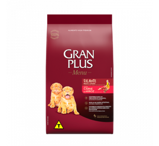 Ração Seca Para Cães Gran Plus Menu Filhote Carne e Arroz Porte Média e Grande 3kg