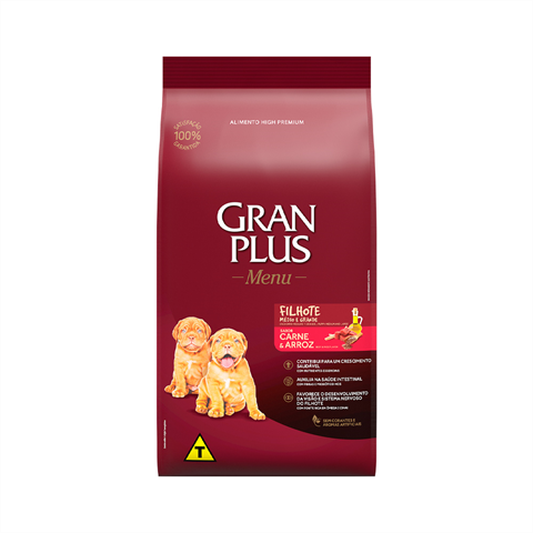 Ração Seca Para Cães Gran Plus Menu Filhote Carne e Arroz Porte Média e Grande 20kg