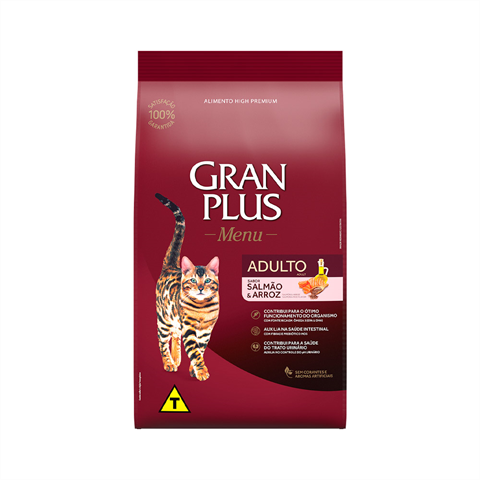 Ração Para Gatos Gran Plus Menu Adulto Salmão e Arroz 3kg