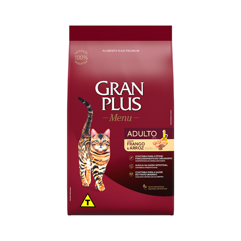 Ração Para Gatos Gran Plus Menu Adulto Frango e Arroz 3kg