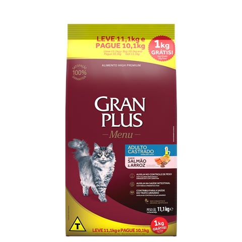 Ração Para Gatos Gran Plus Menu Gato Castrado Salmão e Arroz 3kg
