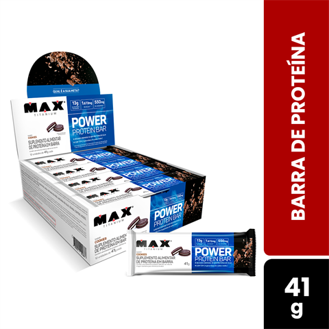 Barra De Proteína Max Titanium Power Protein Bar Sabor Cookies Com 12 Unidades De 41g