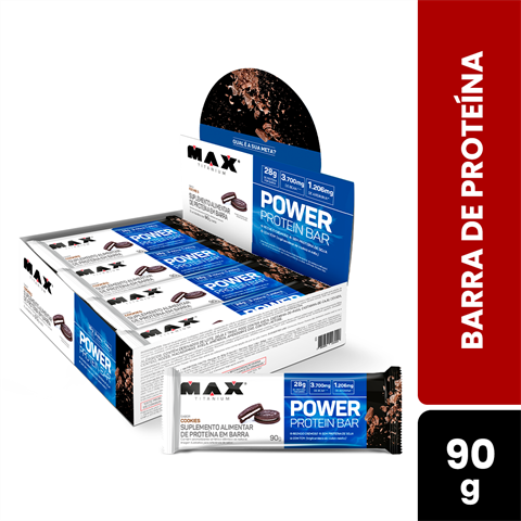 Barra De Proteína Max Titanium Power Protein Bar Sabor Cookies Com 8 Unidades De 90g