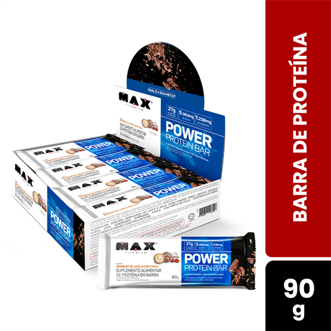 Barra De Proteína Max Titanium Power Protein Bar Sabor Bombom De Avelã E Coco Com 8 Unidades De 90g