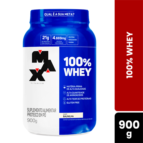 100% Whey Max Titanium Sabor Baunilha Com 900g